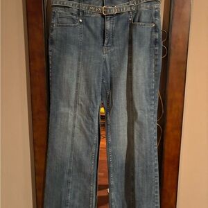 NWT White House Black Market Blue Trouser Jeans with Belt wide leg casual